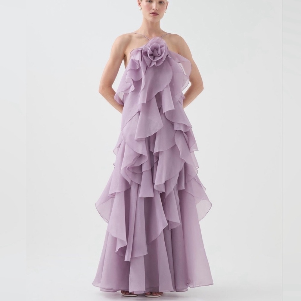 Aje Strapless Lavender Ruffle Dress